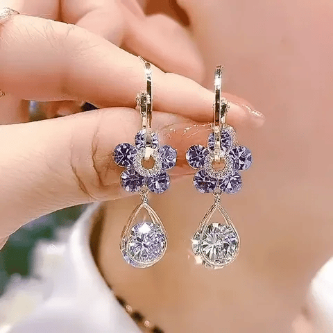 💎Aretes Morados de Diamante Elegancia que Resalta tu Estilo