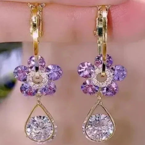 💎Aretes Morados de Diamante Elegancia que Resalta tu Estilo