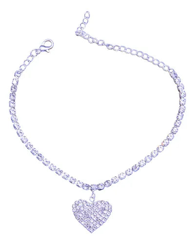 💎 Tobillera Corazón de Diamantes  Elegancia y Brillo