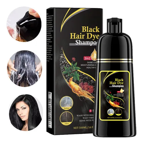 🖤 Shampoo Tinte Negro Cabello Oscuro y Sin Canas en Minutos